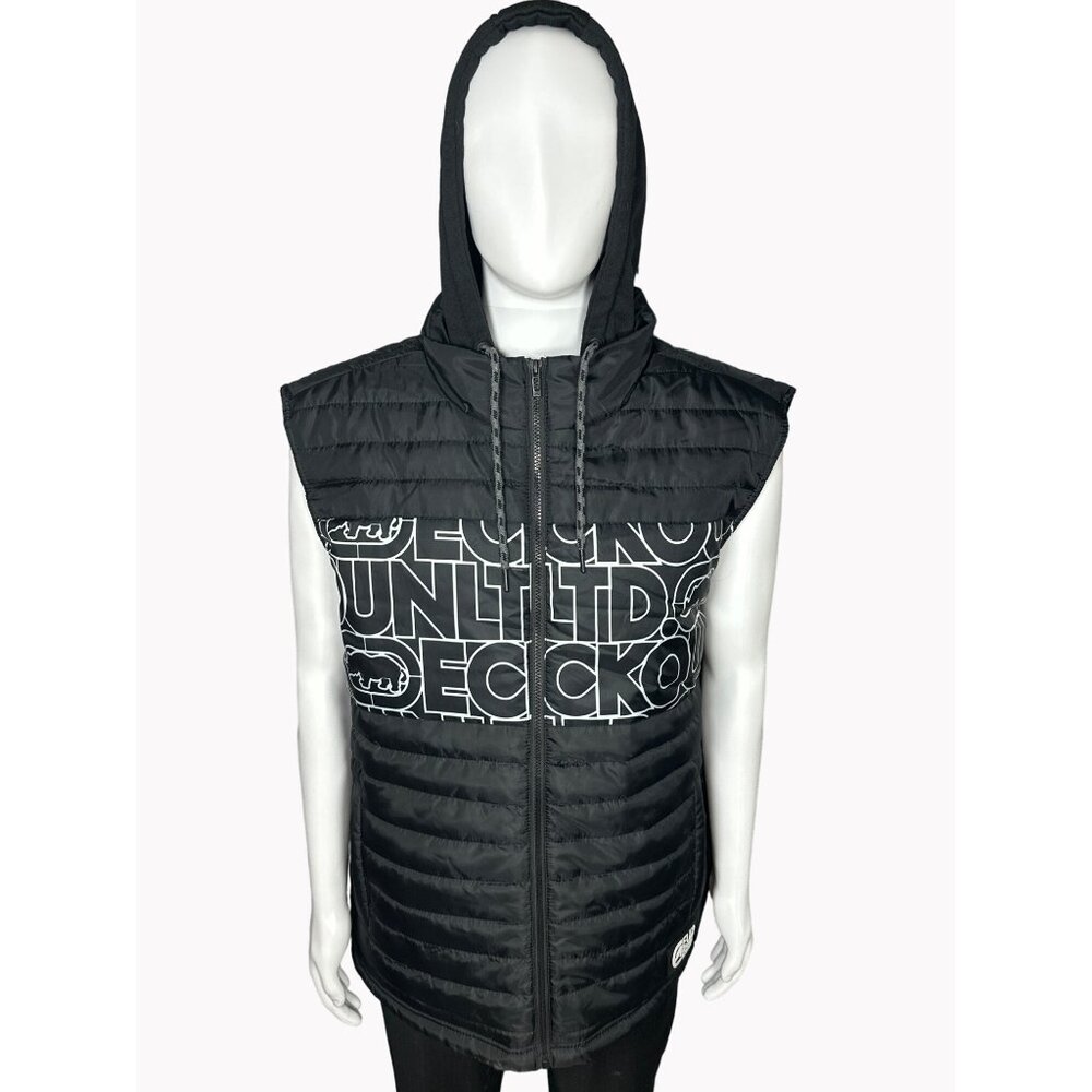 Ecko Unltd Men’s Size 2XL Black Puffer Vest Jacket with Drawstring Hood